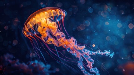 Wall Mural - A Jellyfish Glowing in the Deep Blue