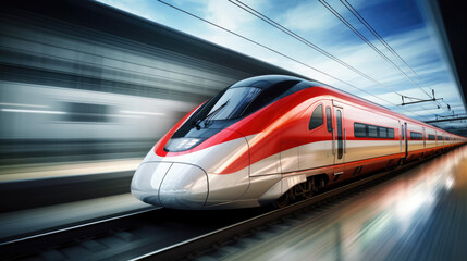 Wall Mural - Chinese bullet train with motion blur. Concept of speed and motion. created by generative AI, generative ai