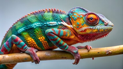 Wall Mural - Panter Chameleon, furcifer pardalis, photographed on a plain background