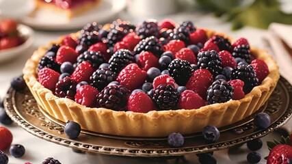 Canvas Print - The perfect combination of tart and sweet this forest berry tart boasts a mouthwatering display of dark red blue and purple berries.