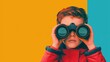 © DARIKA - Illustrate optimism with a child looking through binoculars towards a bright future, with a smile full of hope. Illustration, Image, , Minimalism,
