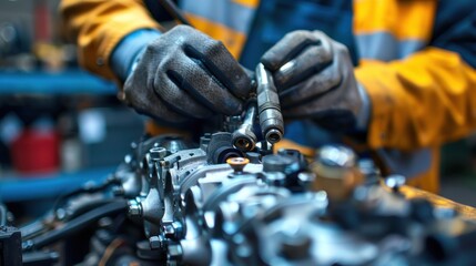 Sticker - Mechanic Working on an Engine with Tools