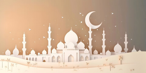 Poster - Ramadan background, a template for wishes. A white greeting card for congratulations and wishes on Ramadan or a Muslim holiday design 