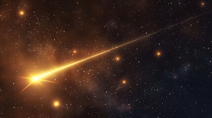 a shining yellow shooting star against a black sky and twinkling stars