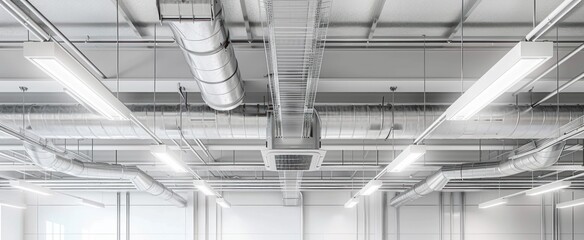 Sticker - White Ceiling with Industrial Pipes and Lights