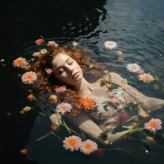 Wall Mural - Floating flower swimming portrait.