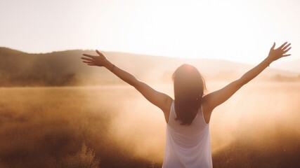 Canvas Print - Woman raised arms adult spirituality tranquility.