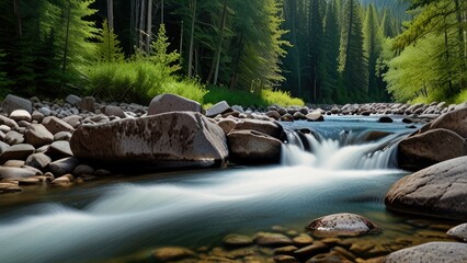 Poster - waterfall in the mountains