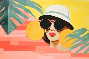 Wall Mural - Ripped paper art sunglasses painting.