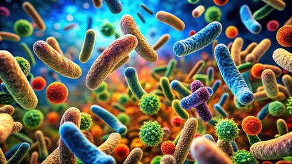 Canvas Print - A close-up look at the diverse and microscopic world of bacteria in their natural habitat , microbiology, microscopic