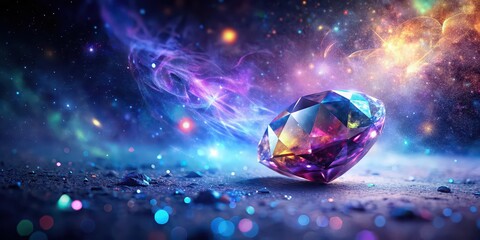 Poster - Abstract gemstone floating in cosmic background with glitter and smoke , abstract,gemstone, cosmic, background, glitter