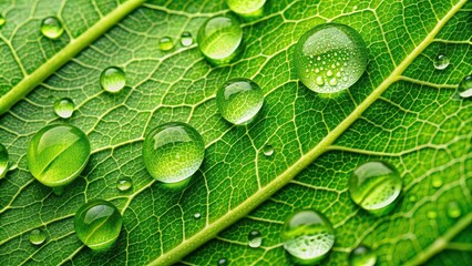 Wall Mural - Close-up of water droplets on a vibrant green leaf with a love for nature , macro, water droplets, leaf, nature, close-up, vibrant