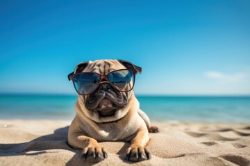 Canvas Print - Sunglasses pug outdoors animal.