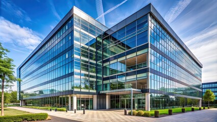 Poster - A detailed photo of a modern office building with glass exterior , architecture, skyscraper, cityscape, urban, construction