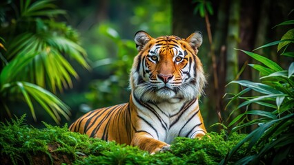 Wall Mural - beautiful bengal tiger in lush green habitat background, bengal tiger, beautiful, wildlife, nature, 