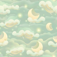Wall Mural - Dreamy Pastel Night Sky with Glittering Stars and Moons