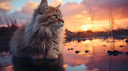 Sticker - Fluffy Cat by Sunset Reflection Photo