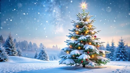 Wall Mural - Christmas tree covered in fresh snow on a winter day, christmas, tree, snow, winter, cold, holiday, season, festive, white