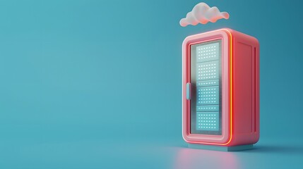 Colorful server data storage unit with cloud computing concept on blue background. 3D illustration depicting modern technology and infrastructure.