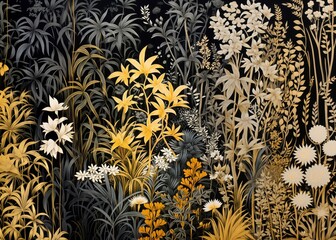 Wall Mural - Gold and silver jungle pattern nature plant.