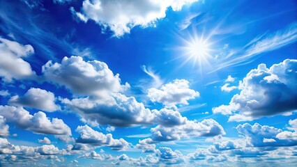 Wall Mural - Blue sky with fluffy clouds on a sunny day, blue, sky, clouds, sunny, day, white, fluffy, weather, nature, serene, peaceful