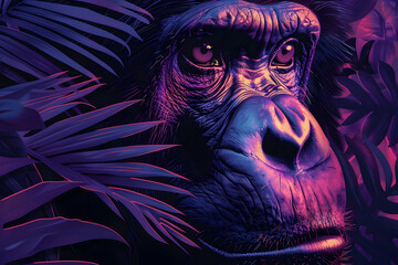 Poster - Neon Jungle Gorilla Illustration