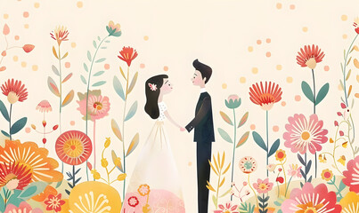 Wall Mural - wedding card cartoon illustrator