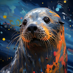 Poster - Painted Seal: A Close-Up Portrait