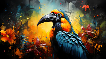 Wall Mural - Tropical Bird in Jungle Illustration