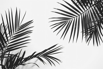 Sticker - Black and white palm leaves on a light background. Minimalism,


