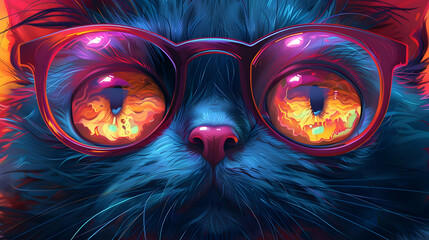 Wall Mural - Colorful Cat Eyes with Glasses Illustration