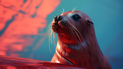 Canvas Print - Sea Lion Portrait 3D Illustration