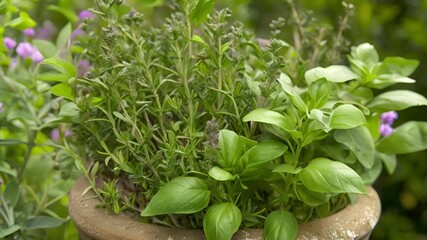 Poster - A quaint outdoor herb garden filled with fragrant rosemary thyme and basil.