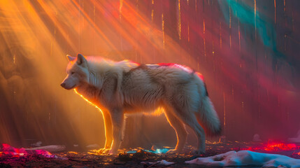 Poster - White Wolf in a Mystical Forest Illustration