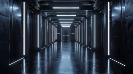 Wall Mural - the interior of a futuristic space ship with metallic walls as seen in 3d.