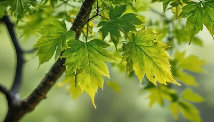 Canvas Print - Green Maple Leaves in Sunlight.