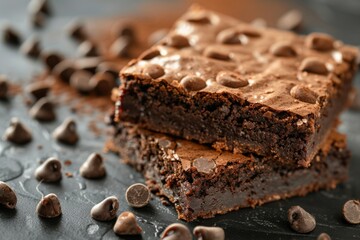 Wall Mural - Chocolate Chip Brownies Close-Up