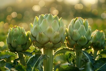 Wall Mural - Artichokes Basking in Sunlit Field