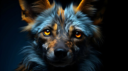 Wall Mural - Close Up of a Blue and Orange Furred Fox with Yellow Eyes Illustration