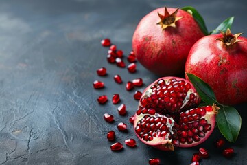 Canvas Print - Fresh Pomegranates on Dark Background