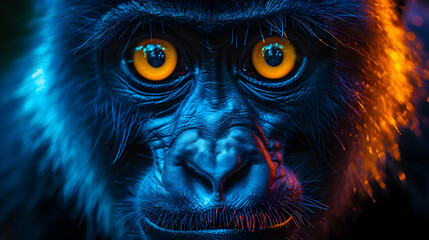 Sticker - Close-Up Photo of a Monkey's Face with Orange Eyes