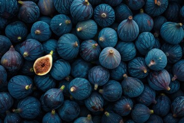 Canvas Print - Top view of ripe figs neatly arranged, showcasing the texture and a cross section of one fig