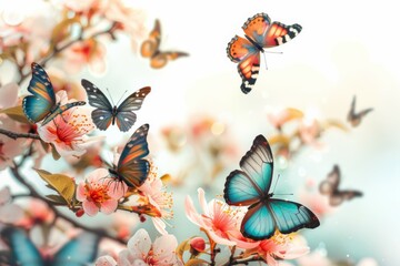 Canvas Print - Butterflies on Blossom Branch