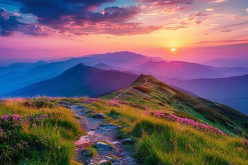 Sticker - Majestic Mountain Sunset Landscape