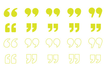 quotes, quotation marks colorful isolated vector icon set.
