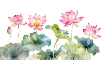 Wall Mural - Lotus flower and leaves isolated on white background