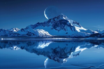 Wall Mural - Snowy Mountain Landscape Under Moonlight