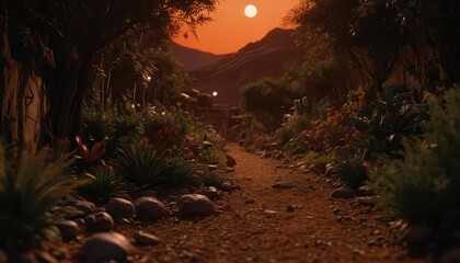 Wall Mural - Sun Setting Over Desert Path.