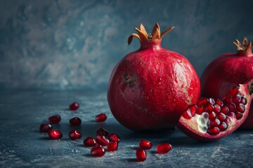 Sticker - Pomegranates with seeds on dark background