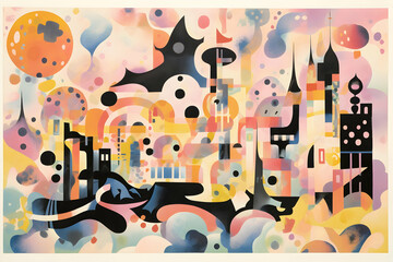 Canvas Print - Abstract Illustration of a Cityscape with Organic Shapes